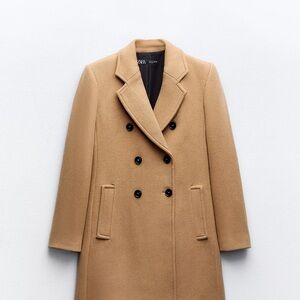 Zara Women's Tan Double-Breasted Coat